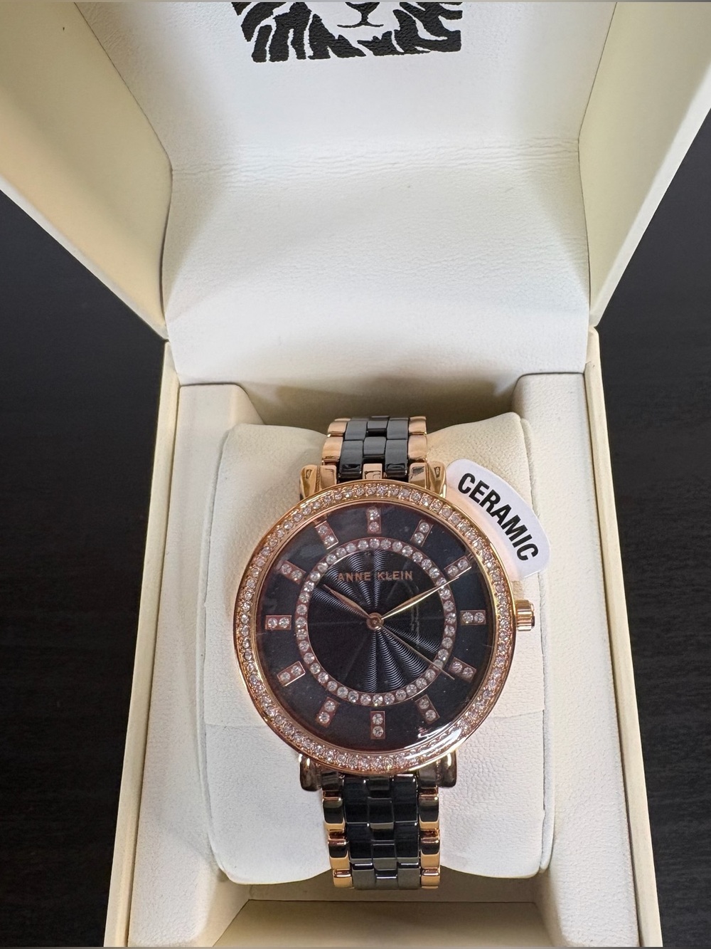 Anne Klein Womens Analog Wrist Watch Black Crystal Ceramic Glam Bling Classic